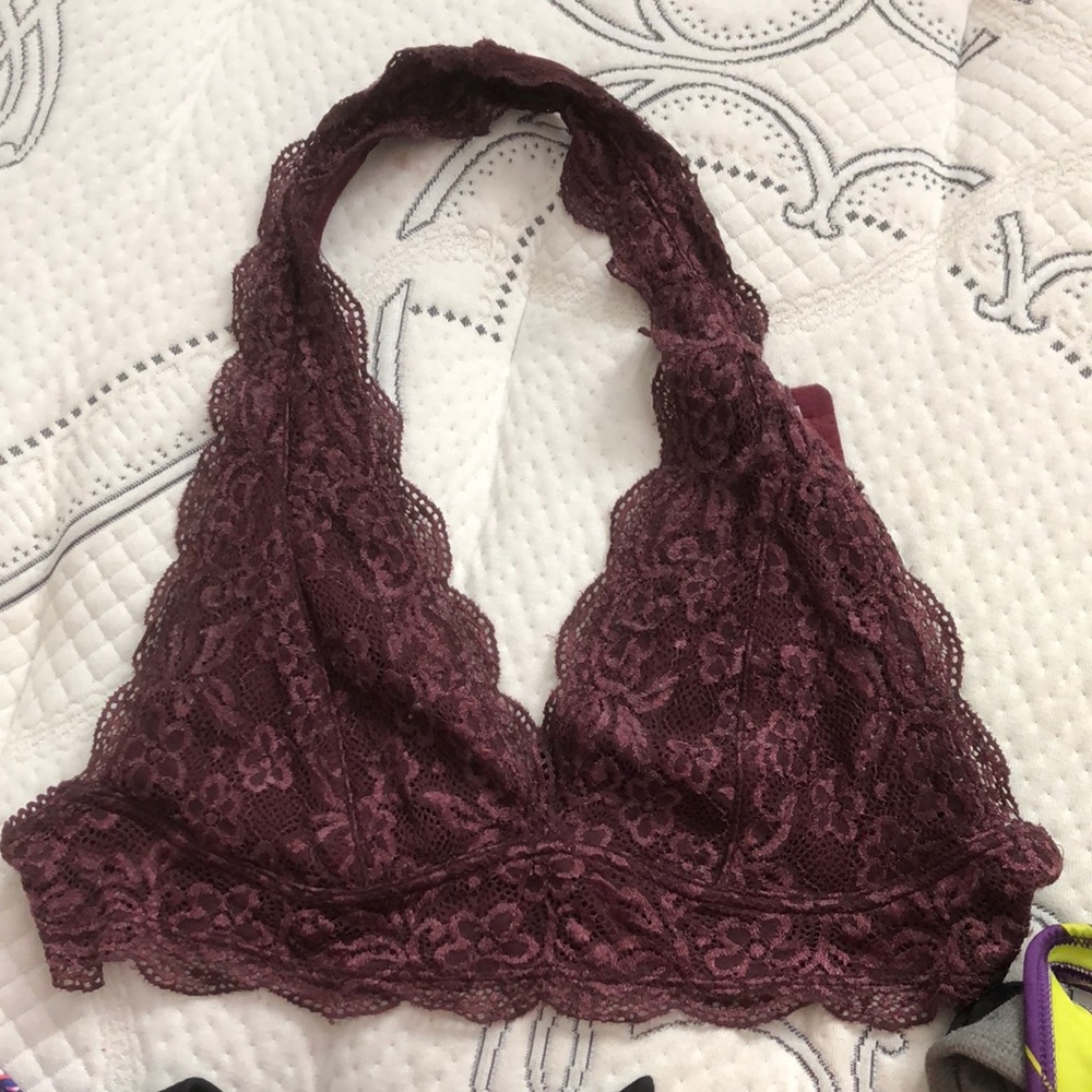Lace maroon halter bralette